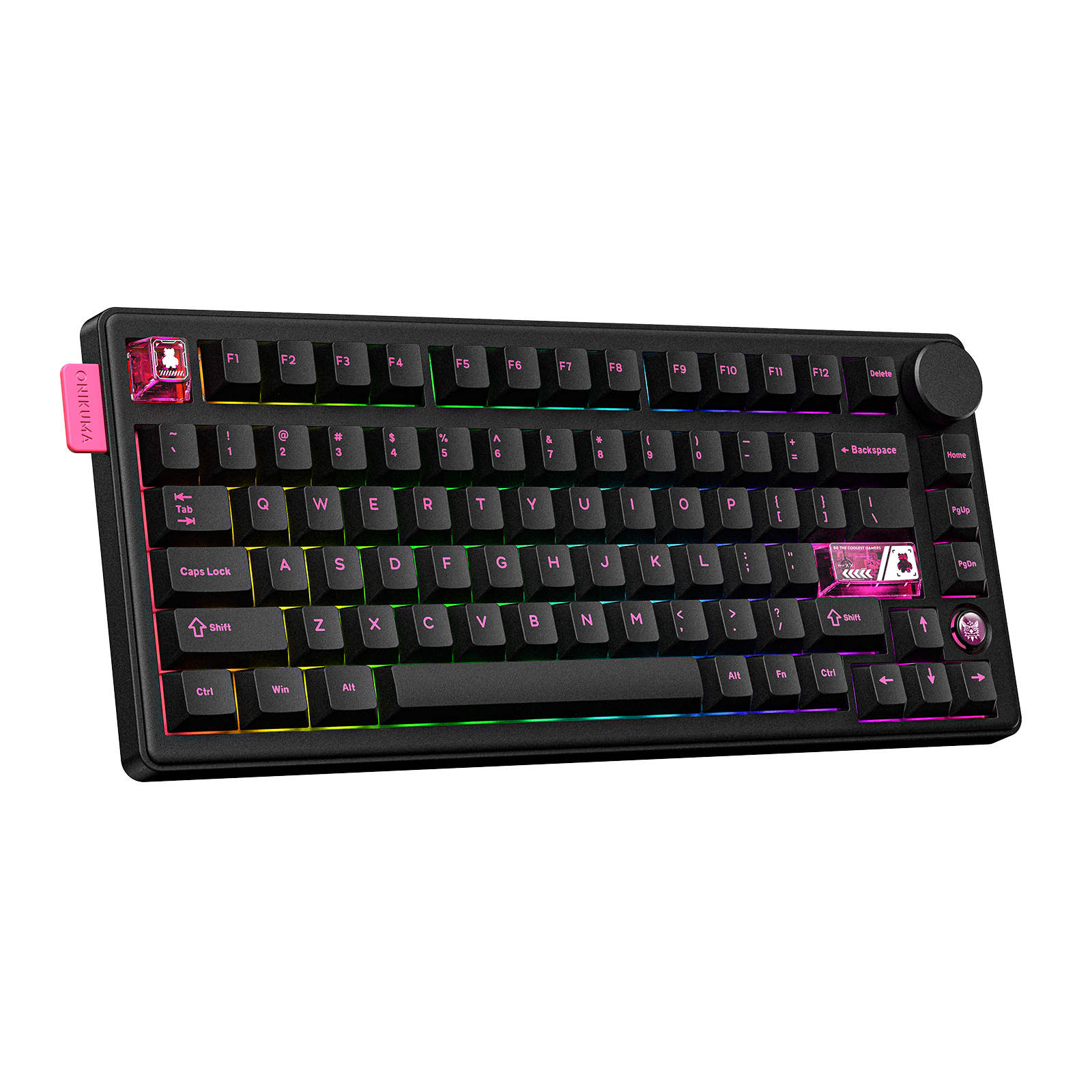 ONIKUMA MT706 Tri-Mode Wireless Mechanical Keyboard (2.4GHz / Bluetooth / Wired) with Multimedia Knob, Transparent Cyber Accent Keys, and 75% Layout for PC & Mac (Black/White) - Image 4