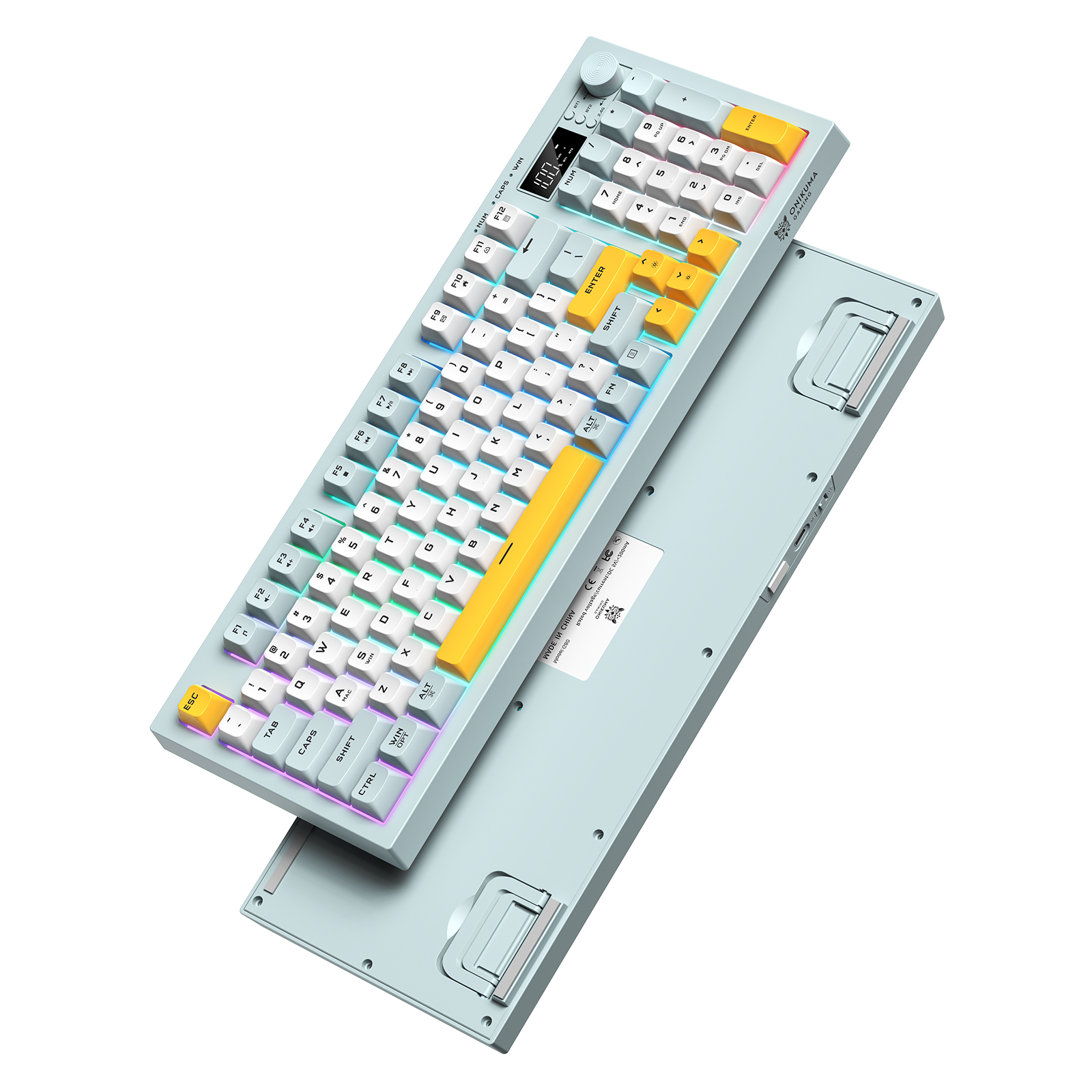 ONIKUMA G80 Tri-Mode Wireless Mechanical Keyboard (2.4GHz / Bluetooth / Wired) with Smart LCD Display, Multimedia Knob, and Compact Full-Size Layout for PC & Mac (Grayish Blue) - Image 3