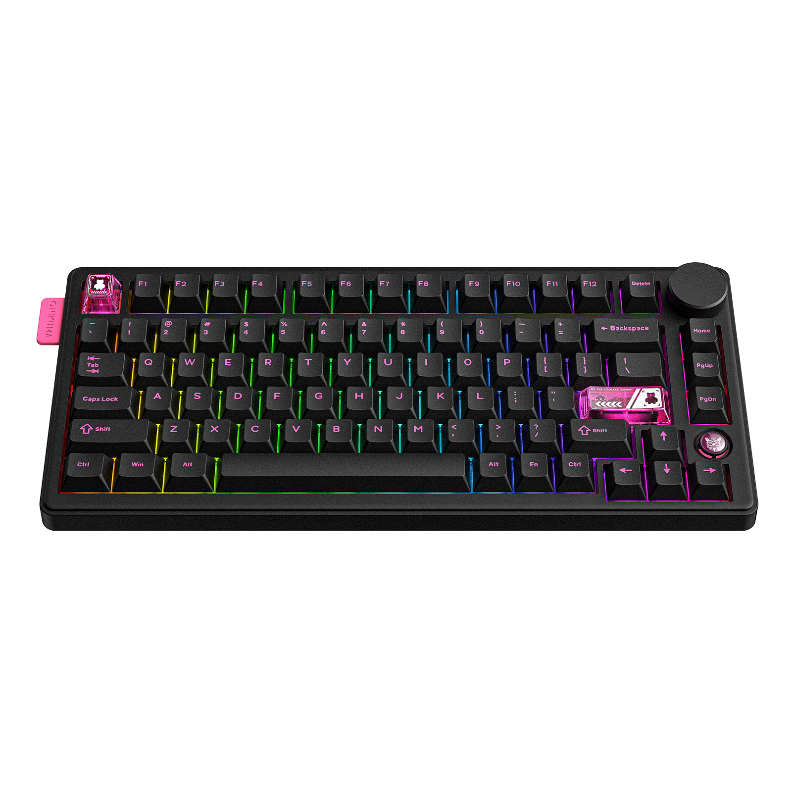 ONIKUMA MT706 Tri-Mode Wireless Mechanical Keyboard (2.4GHz / Bluetooth / Wired) with Multimedia Knob, Transparent Cyber Accent Keys, and 75% Layout for PC & Mac (Black/White) - Image 5
