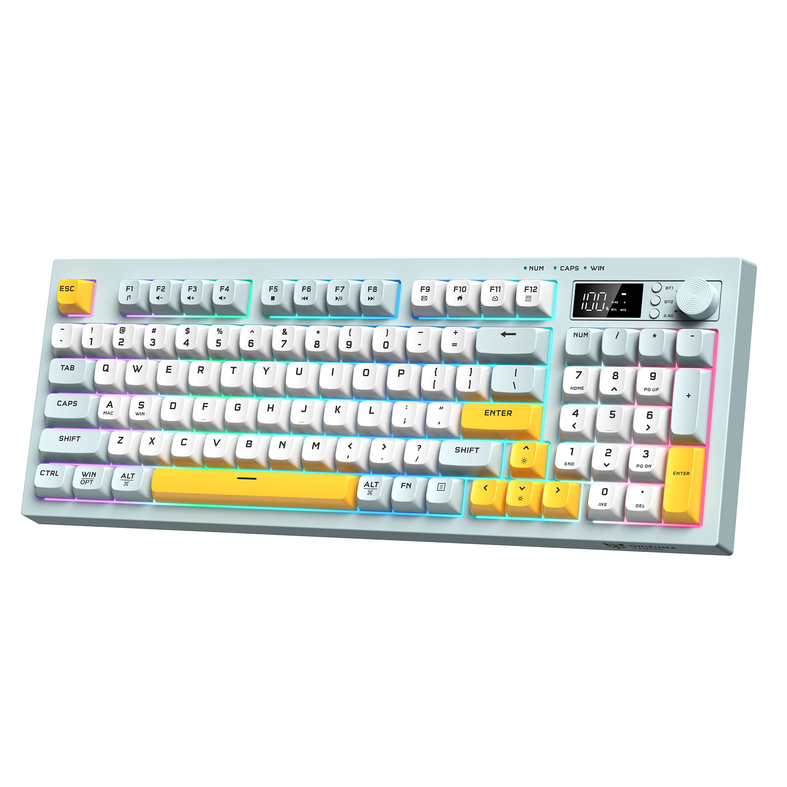 ONIKUMA G80 Tri-Mode Wireless Mechanical Keyboard (2.4GHz / Bluetooth / Wired) with Smart LCD Display, Multimedia Knob, and Compact Full-Size Layout for PC & Mac (Grayish Blue) - Image 4