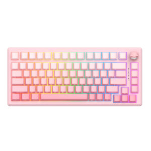 ONIKUMA MT707 Tri-Mode Wireless Mechanical Keyboard (2.4GHz / Bluetooth / Wired) with Kawaii Cat Head Rotary Knob, 75% Layout, and RGB Backlighting for PC & Mac (Pink/Purple/Yellow)