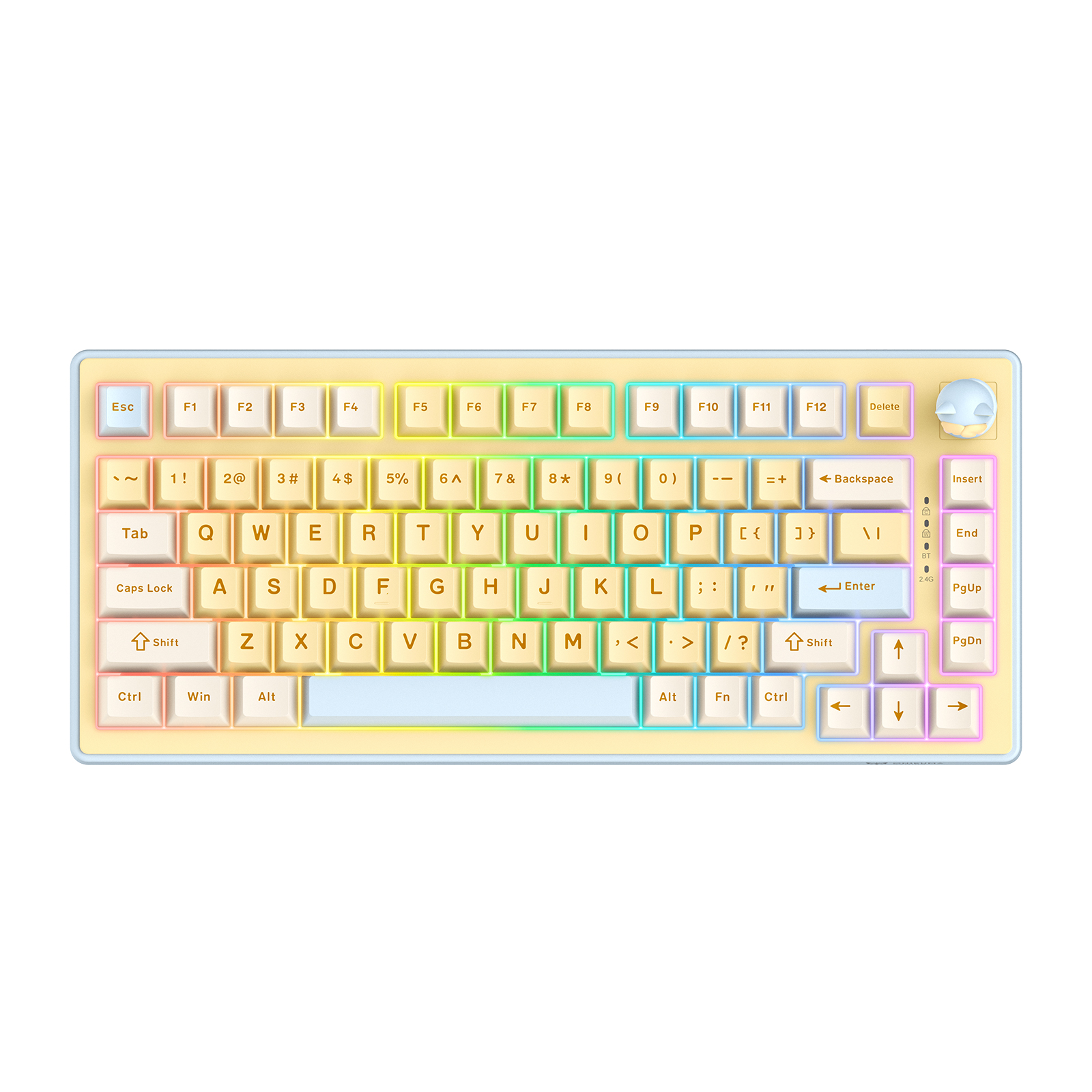 ONIKUMA MT707 Tri-Mode Wireless Mechanical Keyboard (2.4GHz / Bluetooth / Wired) with Kawaii Cat Head Rotary Knob, 75% Layout, and RGB Backlighting for PC & Mac (Pink/Purple/Yellow) - Image 2