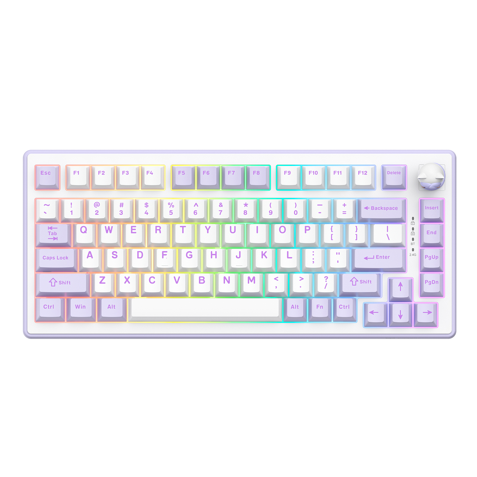 ONIKUMA MT707 Tri-Mode Wireless Mechanical Keyboard (2.4GHz / Bluetooth / Wired) with Kawaii Cat Head Rotary Knob, 75% Layout, and RGB Backlighting for PC & Mac (Pink/Purple/Yellow) - Image 3
