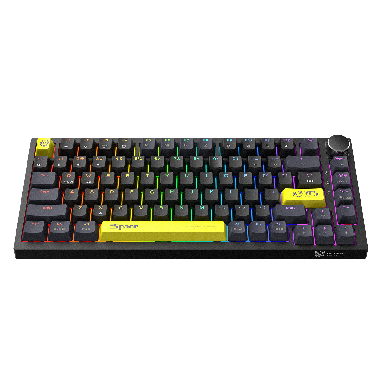 ONIKUMA G52 Wired RGB Mechanical Keyboard (2025 Upgrade Version) with Multimedia Knob, 75% Compact Layout, and Custom Yellow Accent Keycaps for PC & Mac (Black) - Image 2