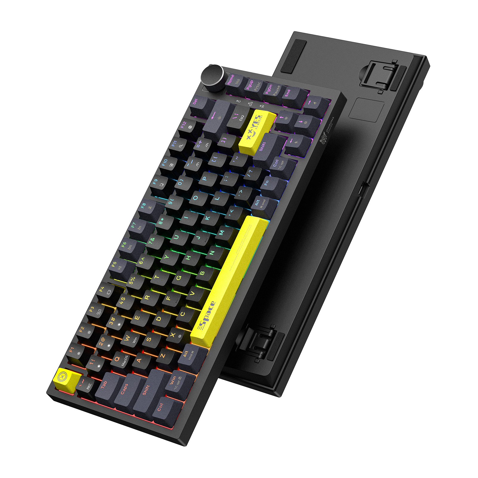 ONIKUMA G52 Wired RGB Mechanical Keyboard (2025 Upgrade Version) with Multimedia Knob, 75% Compact Layout, and Custom Yellow Accent Keycaps for PC & Mac (Black) - Image 3