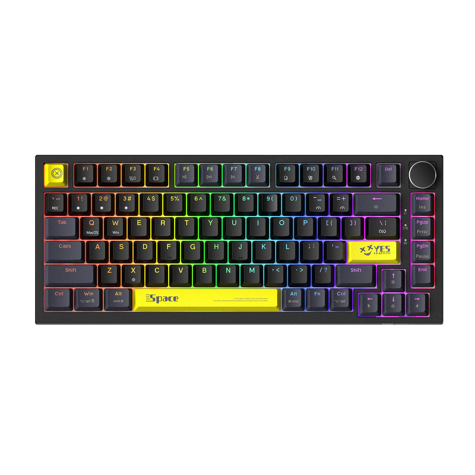 ONIKUMA G52 Wired RGB Mechanical Keyboard (2025 Upgrade Version) with Multimedia Knob, 75% Compact Layout, and Custom Yellow Accent Keycaps for PC & Mac (Black) - Image 4