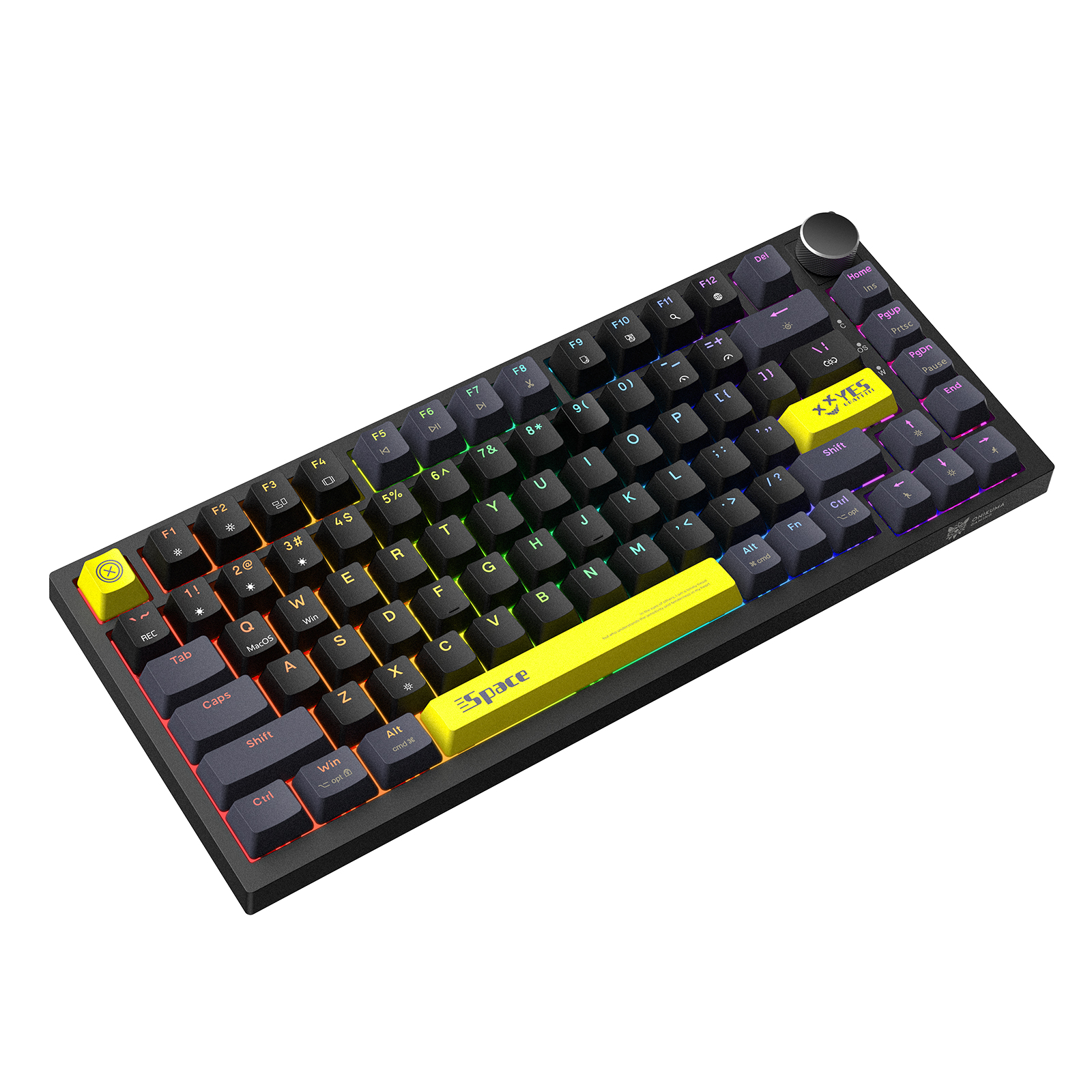 ONIKUMA G52 Wired RGB Mechanical Keyboard (2025 Upgrade Version) with Multimedia Knob, 75% Compact Layout, and Custom Yellow Accent Keycaps for PC & Mac (Black) - Image 5