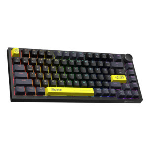 ONIKUMA G52 Wired RGB Mechanical Keyboard (2025 Upgrade Version) with Multimedia Knob, 75% Compact Layout, and Custom Yellow Accent Keycaps for PC & Mac (Black)