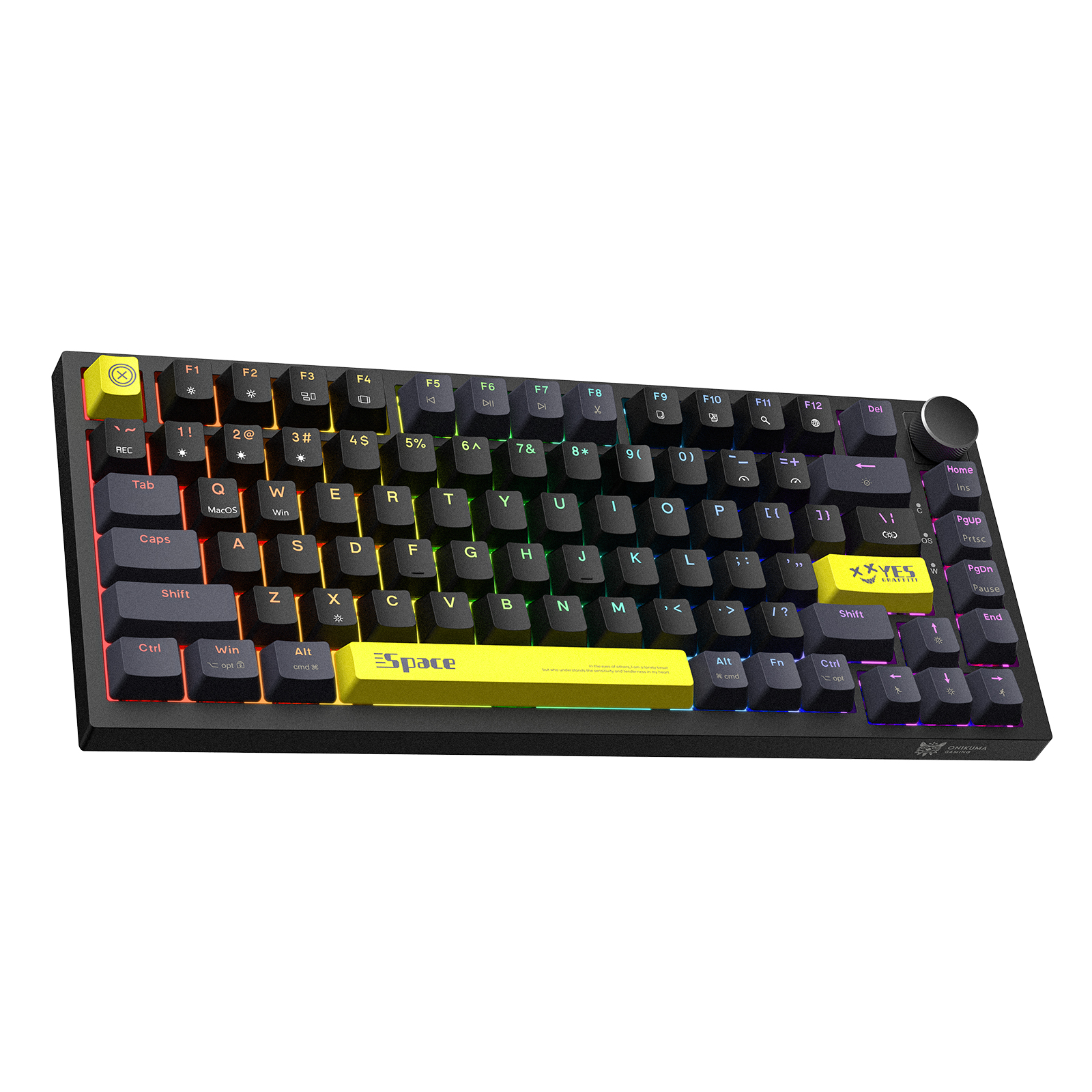 ONIKUMA G52 Wired RGB Mechanical Keyboard (2025 Upgrade Version) with Multimedia Knob, 75% Compact Layout, and Custom Yellow Accent Keycaps for PC & Mac (Black)