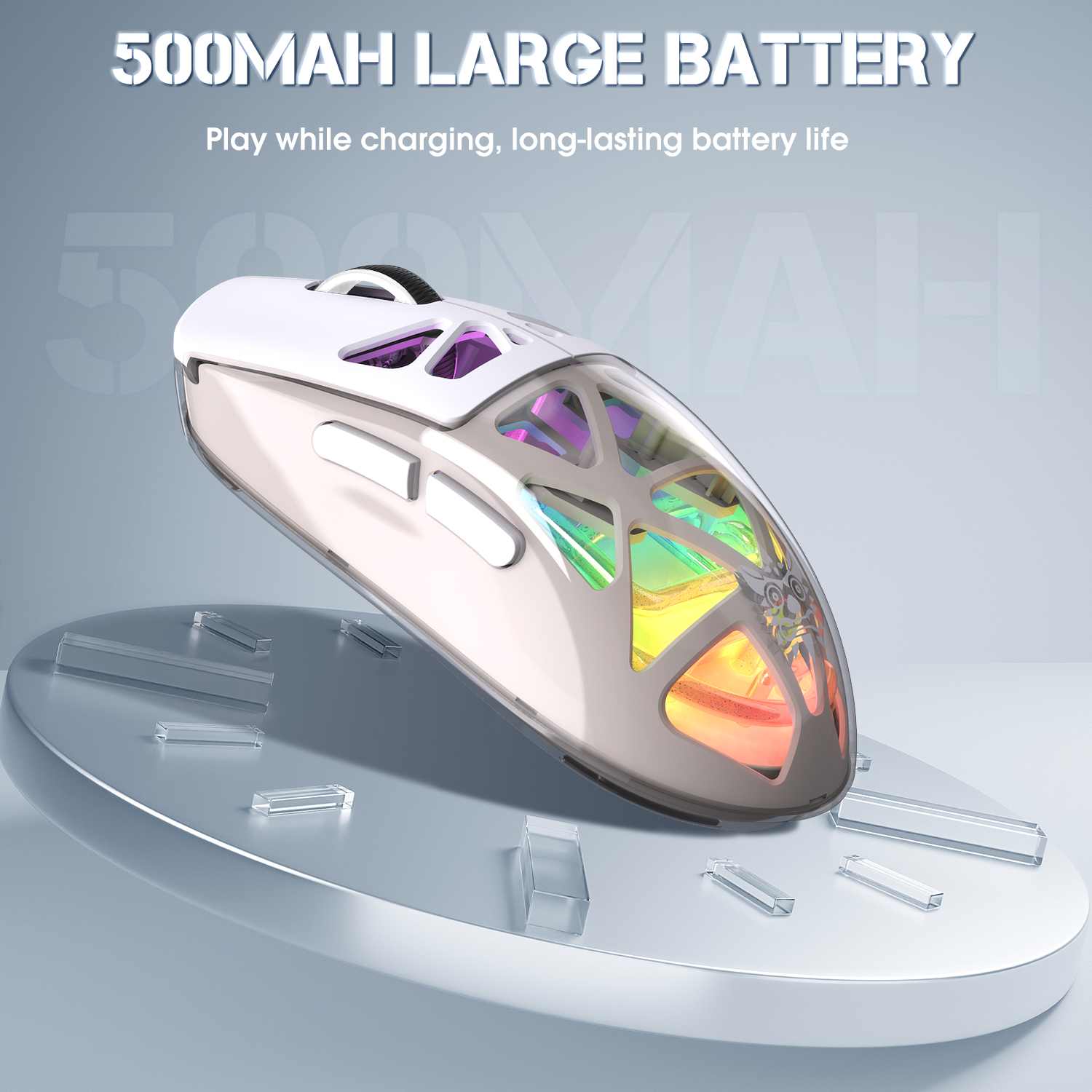 ONIKUMA CW930 Gaming Mouse with Transparent Crystal Shell, Internal Neon Tube RGB Lighting, and Ergonomic Grip for PC & Mac (Black/White) - Image 13