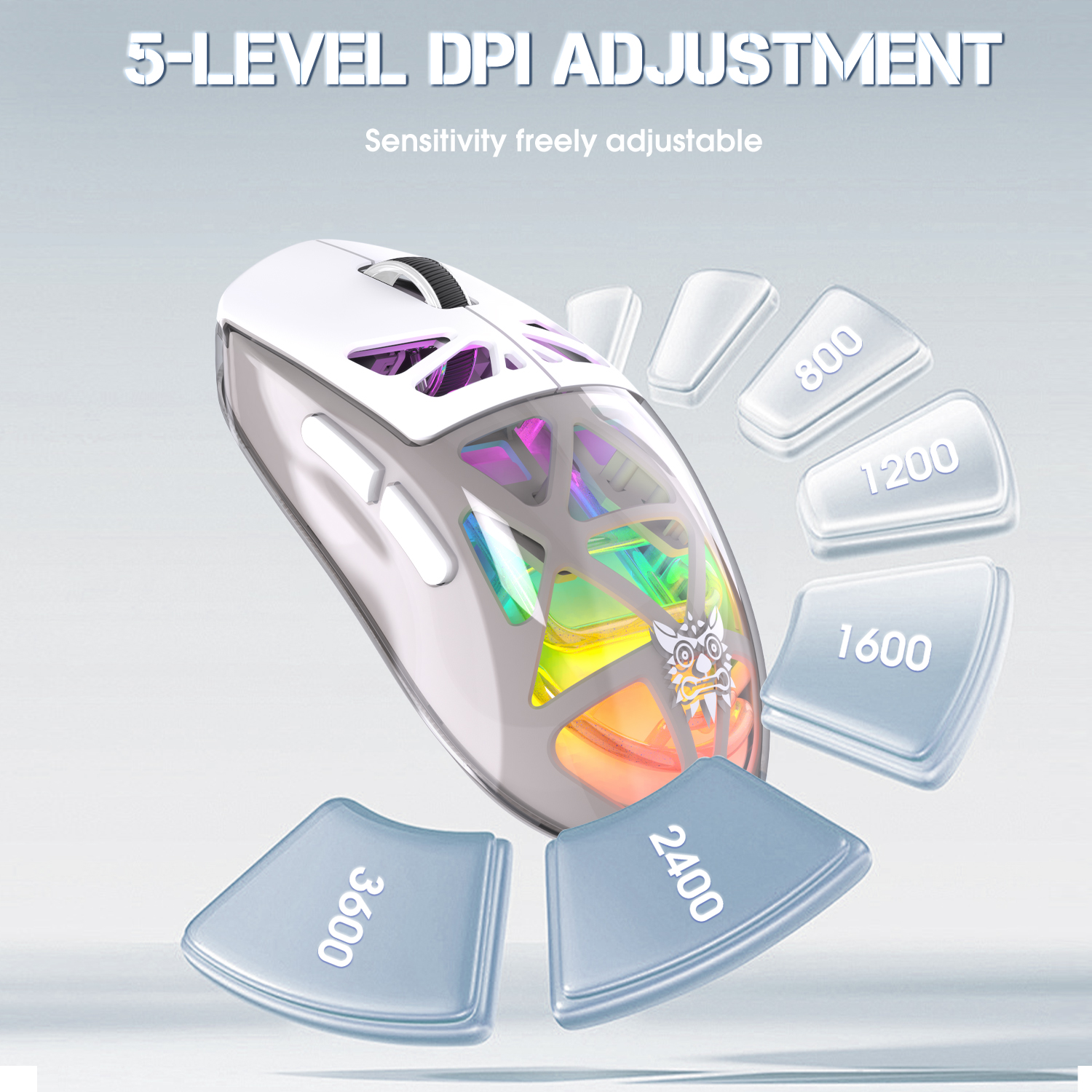 ONIKUMA CW930 Gaming Mouse with Transparent Crystal Shell, Internal Neon Tube RGB Lighting, and Ergonomic Grip for PC & Mac (Black/White) - Image 16