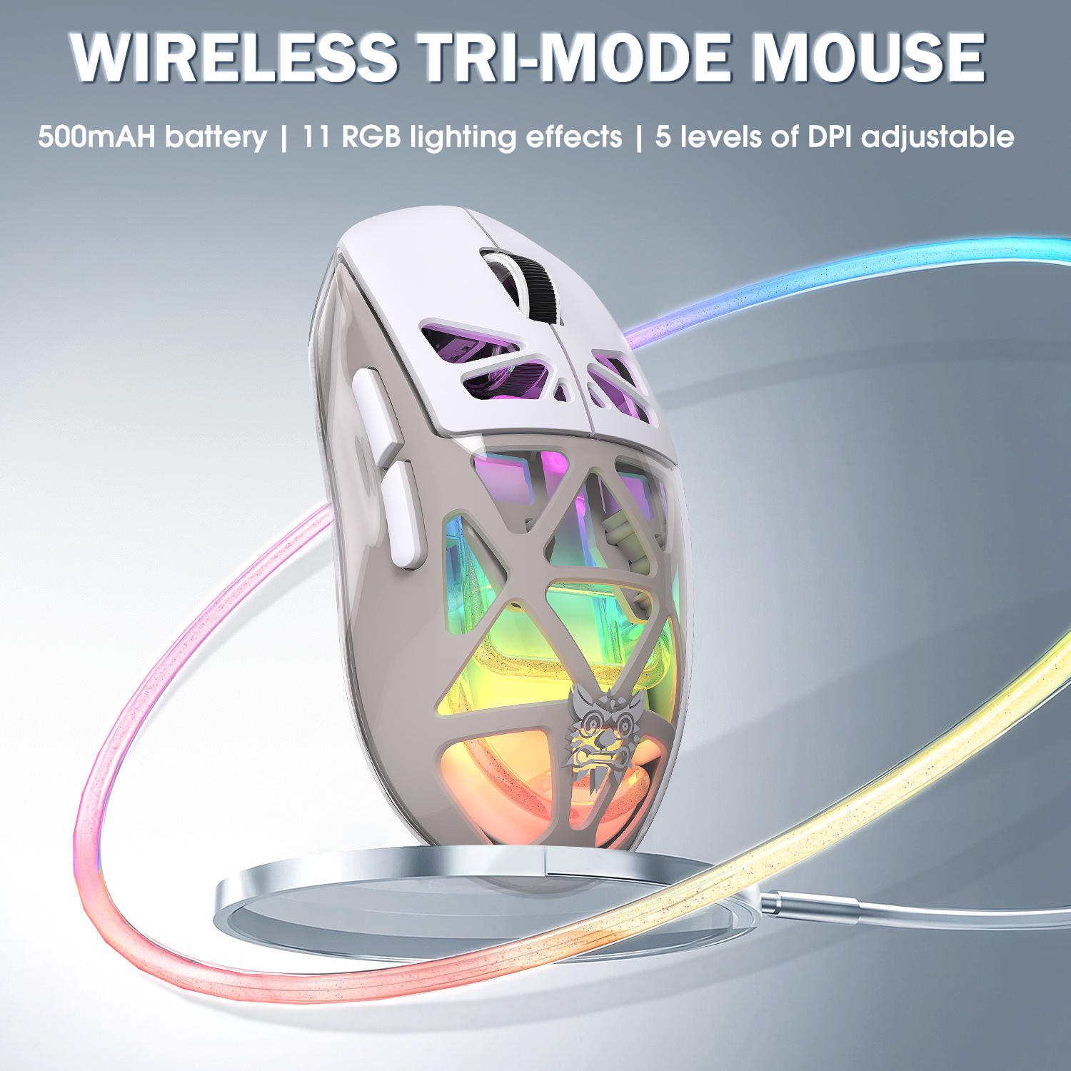 ONIKUMA CW930 Gaming Mouse with Transparent Crystal Shell, Internal Neon Tube RGB Lighting, and Ergonomic Grip for PC & Mac (Black/White) - Image 12
