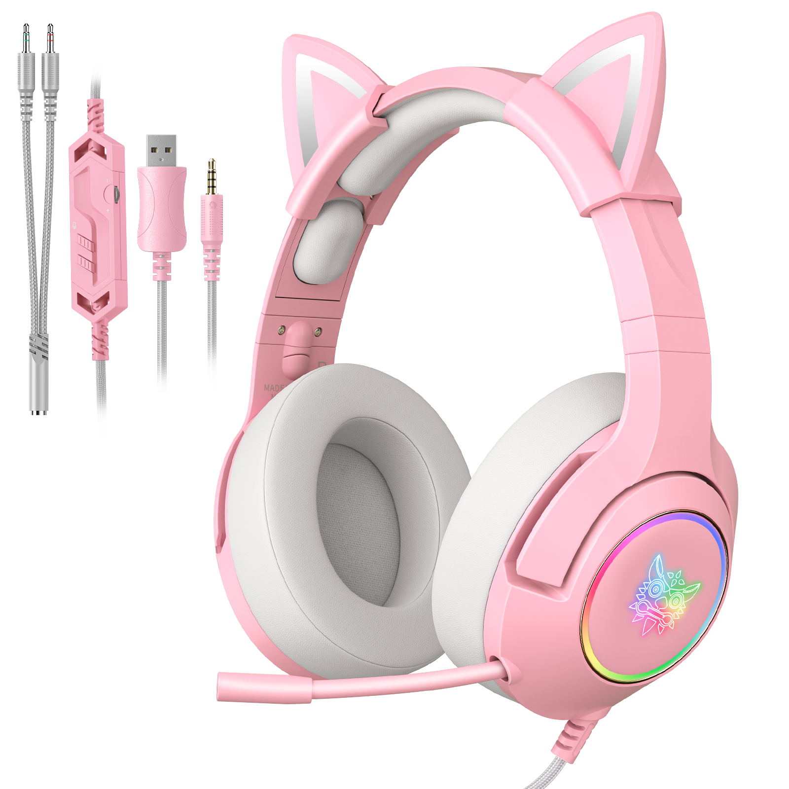 ONIKUMA K9 Wired Cat Ear Gaming Headset with Dynamic RGB Lighting, Flexible Noise-Isolating Mic, and 3.5mm Audio Jack for PC, PS5 & Xbox (Black & Pink) - Image 17