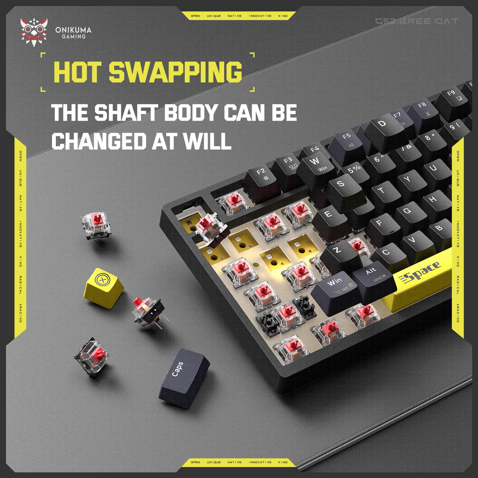 ONIKUMA G52 Wired RGB Mechanical Keyboard (2025 Upgrade Version) with Multimedia Knob, 75% Compact Layout, and Custom Yellow Accent Keycaps for PC & Mac (Black) - Image 11