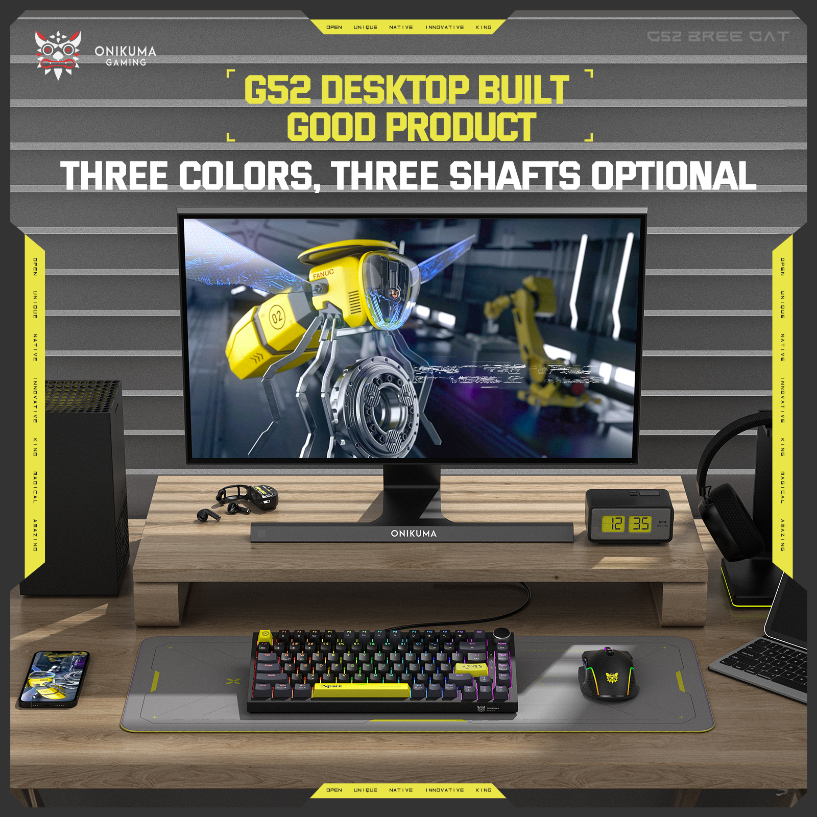 ONIKUMA G52 Wired RGB Mechanical Keyboard (2025 Upgrade Version) with Multimedia Knob, 75% Compact Layout, and Custom Yellow Accent Keycaps for PC & Mac (Black) - Image 13