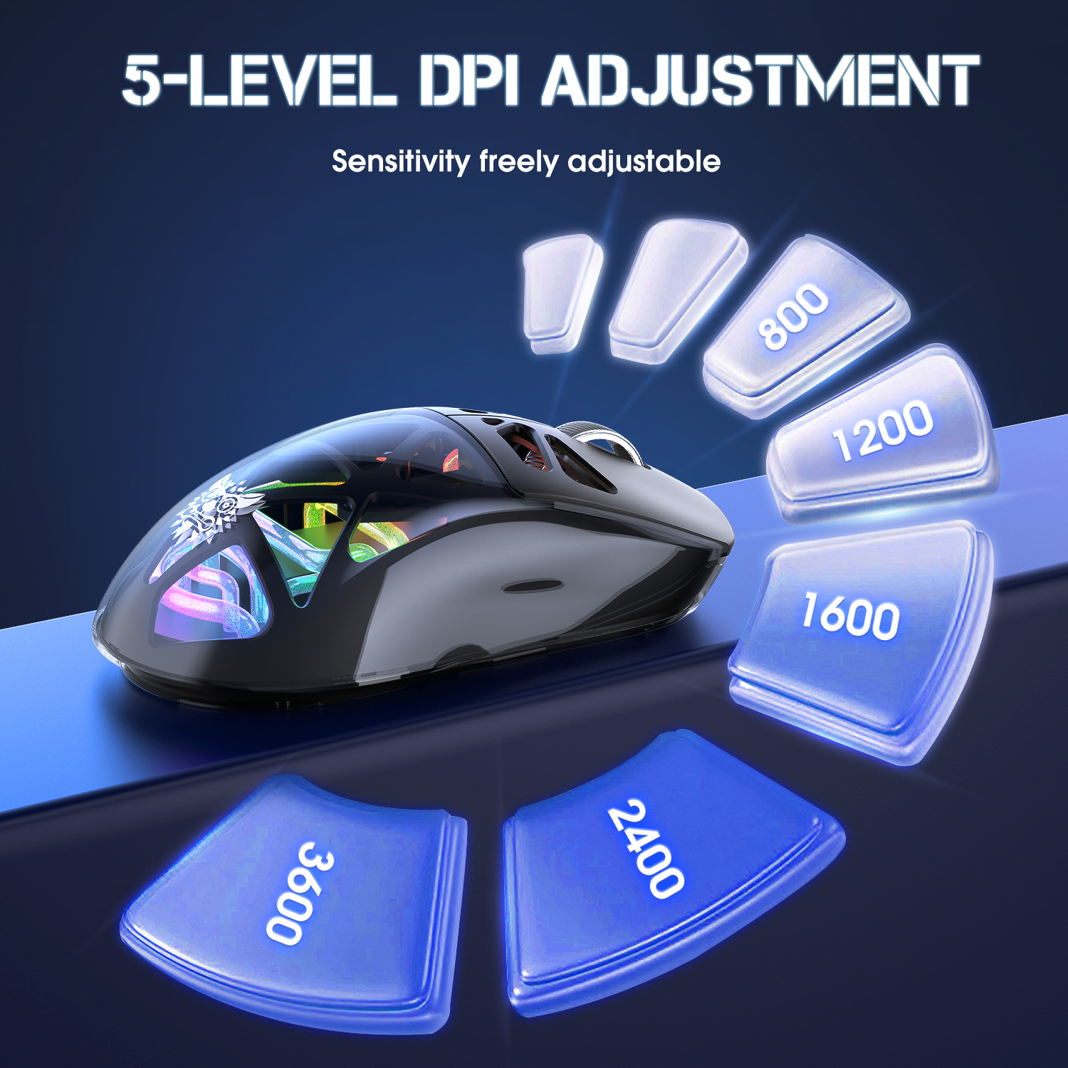 ONIKUMA CW930 Gaming Mouse with Transparent Crystal Shell, Internal Neon Tube RGB Lighting, and Ergonomic Grip for PC & Mac (Black/White) - Image 11