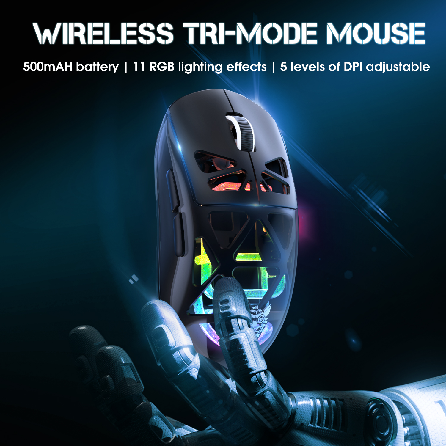 ONIKUMA CW930 Gaming Mouse with Transparent Crystal Shell, Internal Neon Tube RGB Lighting, and Ergonomic Grip for PC & Mac (Black/White) - Image 7