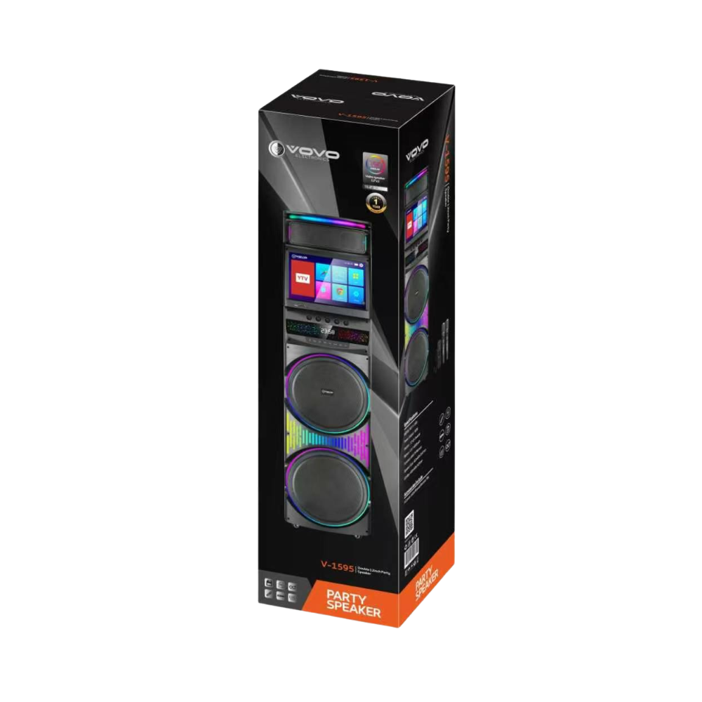 VOVO V-1595 160W Party Speaker with 15.4" Touchscreen, Android 12 & Dual 12" Speakers - Image 2