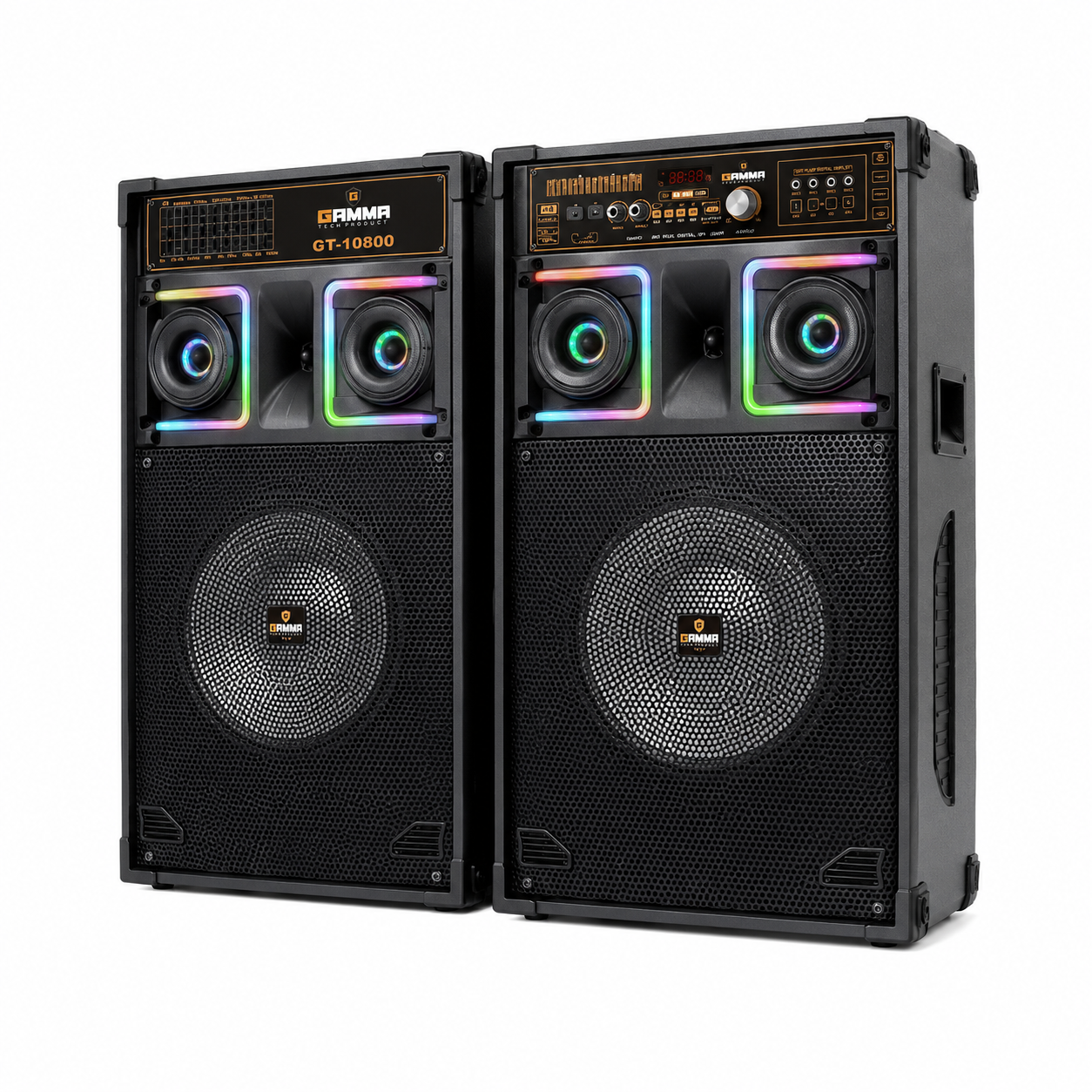 GAMMA GT-10800 Dual 10-Inch AC-Powered Tower Speaker System with Dynamic RGB Lighting and Pro Control Deck