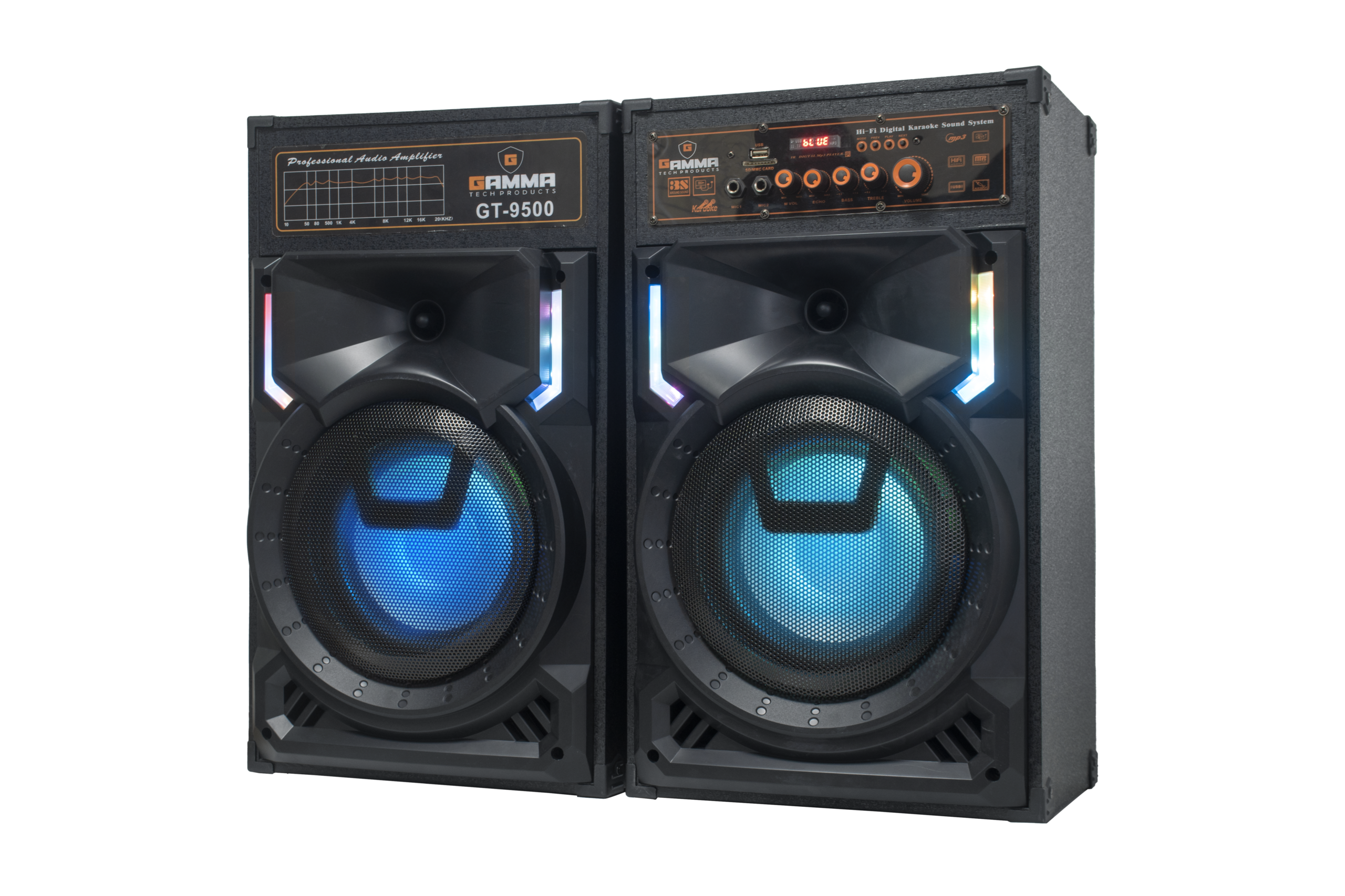 GAMMA GT-9500 Dual 9-Inch AC-Powered Sound System with Dynamic RGB Lighting and Karaoke Control Deck