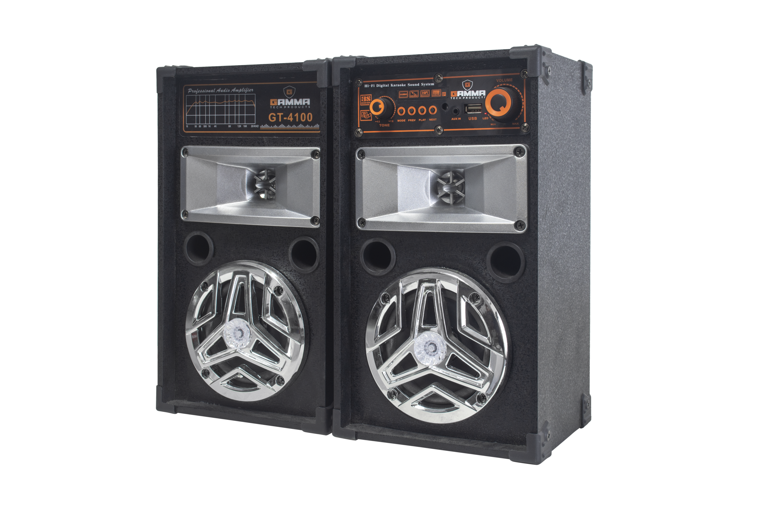 GAMMA GT-4100 Dual 4-Inch AC-Powered Bookshelf Sound System with Silver Horn Tweeters and Pro Control Panel
