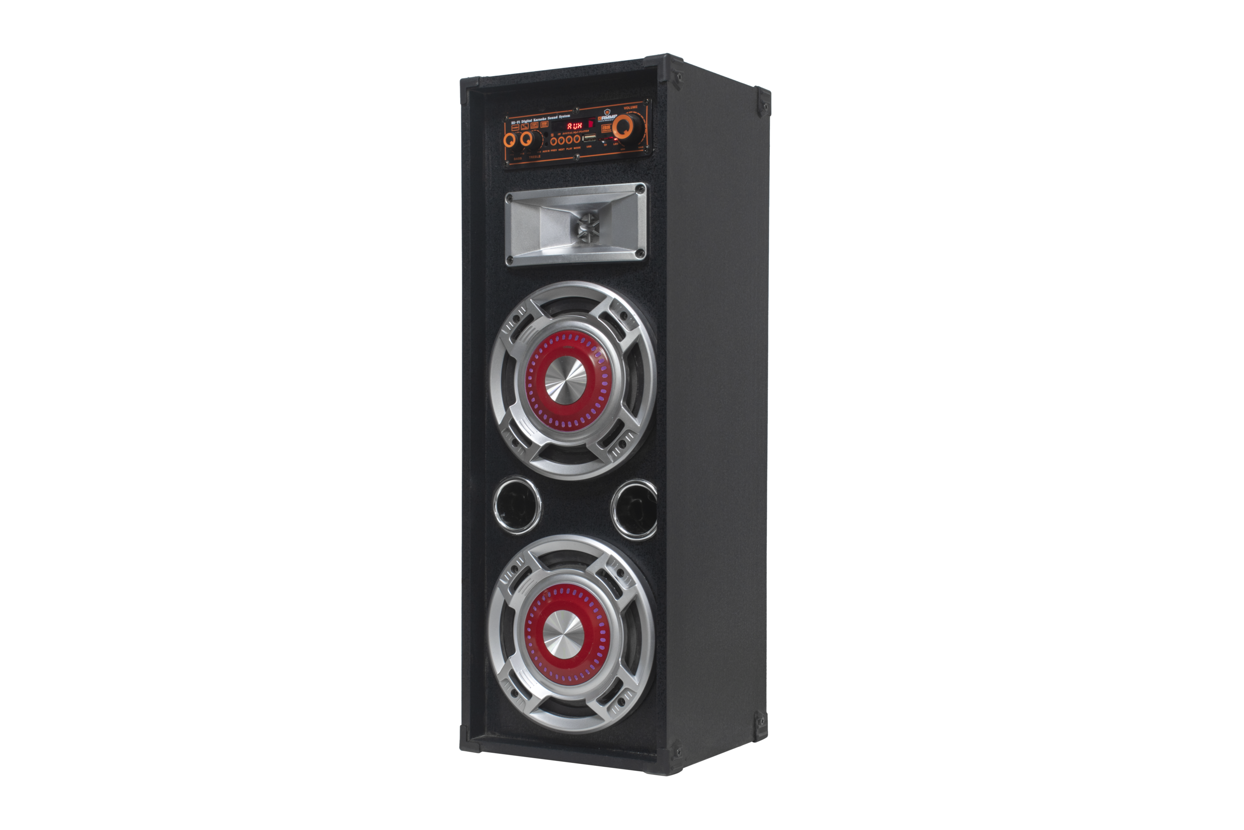 GAMMA GT-6165 Dual 6-Inch AC-Powered Single Tower Speaker with Red Accent Drivers and Multi-Input Control Deck