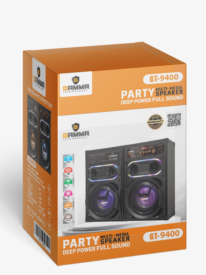 GAMMA GT-9400 Dual 9-Inch AC-Powered Sound System with Oval RGB Tweeter Halo and Karaoke Control Deck - Image 2