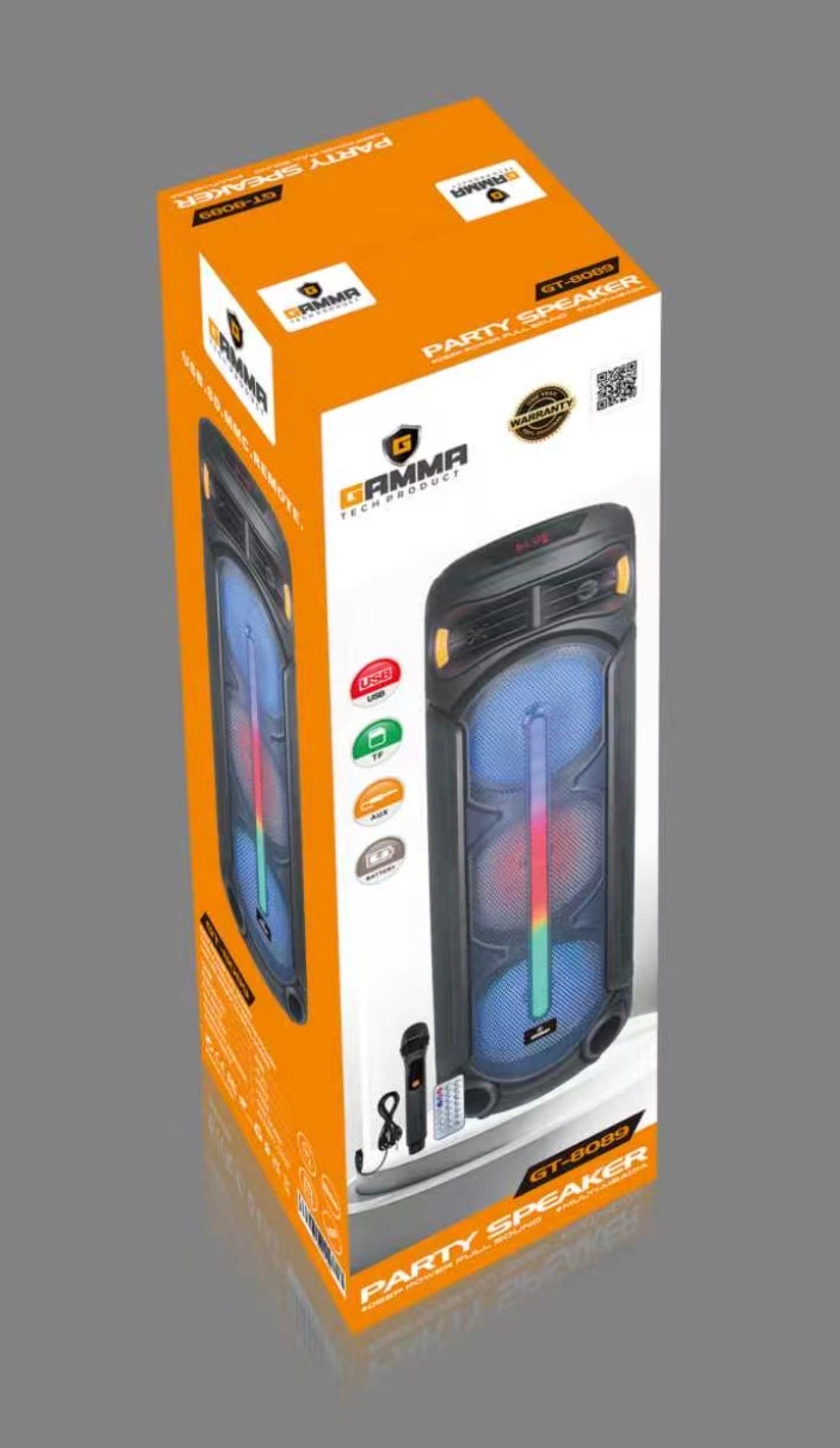 GAMMA GT-8089 8-Inch Portable Rechargeable Bluetooth Party Speaker with Central RGB Light Bar and LED Display - Image 2